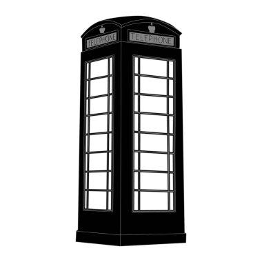 Telephone booth icon isolated on white background. London phone box black symbol. Typical british phonebox sign. British style phone cabin. Traditional English phone street box. UK classic culture objects. Stock vector illustration