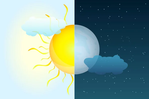 Μισός Ήλιος Και Μισός Φεγγάρι Vernal Φθινοπωρινή Έννοια Ημέρας Equinox — Διανυσματικό Αρχείο