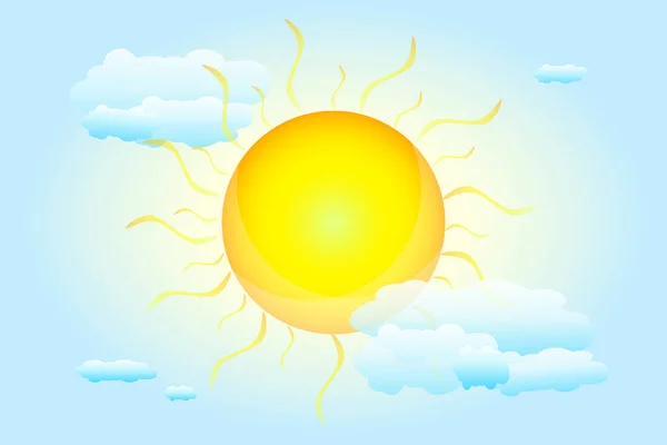 暖かい夏や春の晴れた日のコンセプト いい天気だ 真昼の晴れ天 空に光線と光の雲と正午の太陽 陽射しの強い朝 ストックベクトルイラスト — ストックベクタ