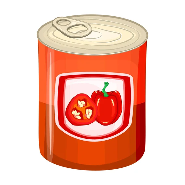 红辣椒罐头可以在白色背景上分离 泡菜罐头 切碎或浓缩的汤 牛角椒包 番茄酱 酱料和金属敷料 可以加标签 用甜的饥饿辣椒保存食物 病媒图解 — 图库矢量图片