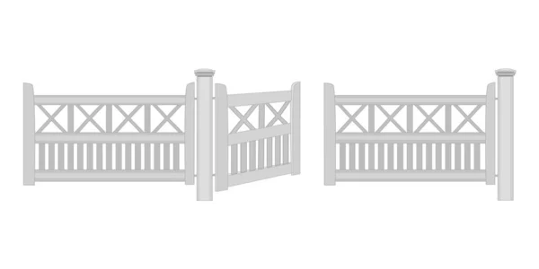 Деревянный Забор Калиткой Изолирован Белом Фоне Деревня Белый Забор Открытыми — стоковый вектор