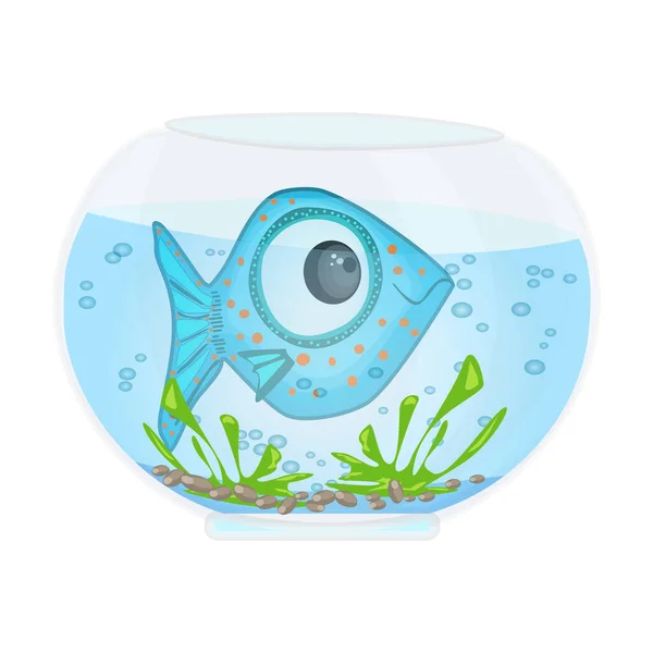 Aquário Desenhos Animados Com Peixes Azuis Engraçados Água Algas Algas —  Vetores de Stock