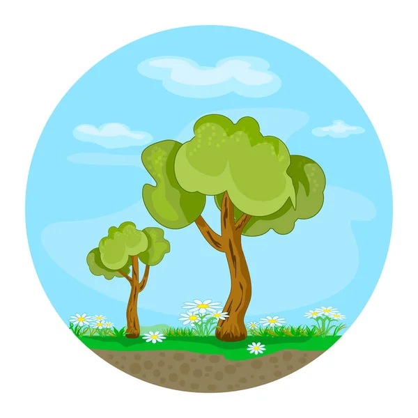 园林景观 树型圆圆的 背景为白色 生态系统 环境自然保护 森林保护概念标志 地球日的标志 森林植被 不是森林砍伐的象征 种群矢量说明 — 图库矢量图片