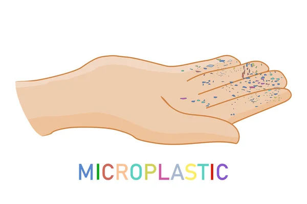 Hand Mit Mikroplastik Isoliert Auf Weißem Hintergrund Kleine Plastikkügelchen Stehen — Stockvektor