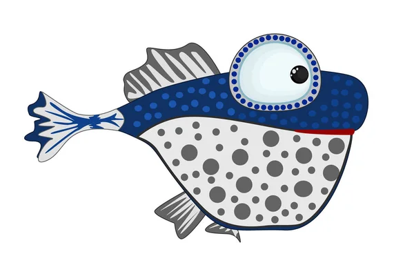Pesce Cartone Animato Isolato Sfondo Bianco Carino Kawaii Acquario Colorato — Vettoriale Stock
