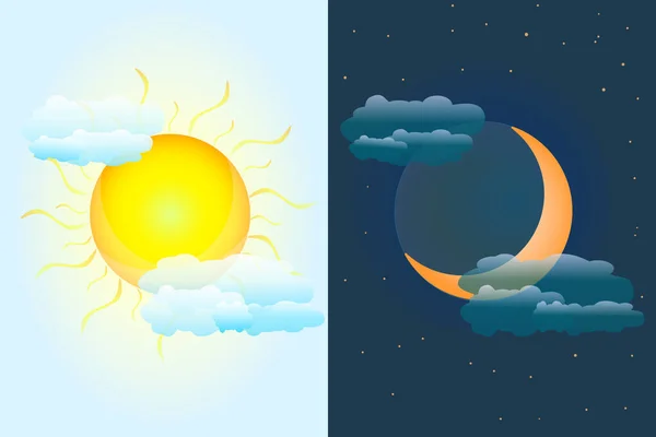 Tag Und Nacht Himmel Sonne Und Mond Als Frühlingshafte Oder — Stockvektor