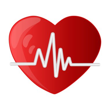 Kalp ve nabız çizgisi beyaz arkaplanda izole. Tıbbi konsept için kalp atışı ikonu. Kalp atışı, kardiyogram veya tıbbi sembol. Nabız izi. EKG ve kardiyo işareti. Stok vektör illüstrasyonu