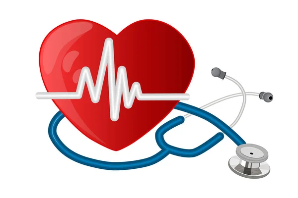 心脏隔离在白色背景下的听诊器 健康和医药的象征 卫生保健概念 高血压 高血压治疗 医疗检查和心脏科检查 种群矢量说明 — 图库矢量图片