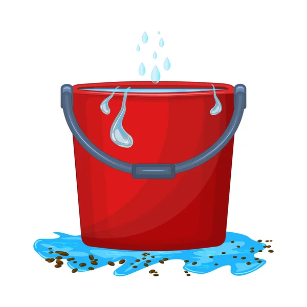 Red Bucket Water Isolated White Background Plastic Bucket Filled Water — Stock Vector