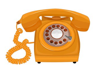Beyaz arka planda izole edilmiş klasik telefon. Eski sarı sabit telefon görüşü. Ev retro tarzı telefon ikonu. Sembol ara. Cep telefonlu bir kablosuz telefon. Stok vektör illüstrasyonu