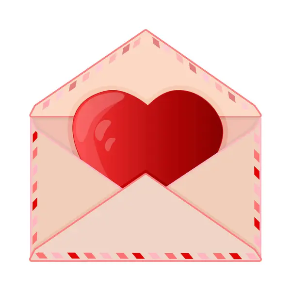 白い背景に隔離された内部の赤いハートが付いているピンクの封筒 バレンタインデーの封筒に愛の心やメッセージを込めたロマンチックな手紙 私のバレンタインになってください ストックベクトルイラスト — ストックベクタ