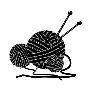 İplik yumağı ve iğneler beyaz arka planda izole edilmiş. İplik ve örgü iğnesi işareti. Örgü takımı ve aletler. El yapımı ve hobi. Stok vektör illüstrasyonu