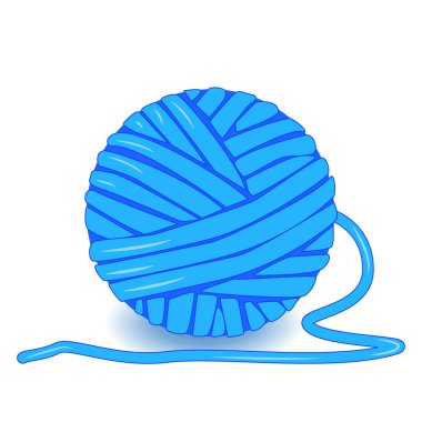 Beyaz arka planda izole edilmiş iplik yumağı. Mavi yün iplik demeti. Örgü örmek için gerekli eşyalar. Hobi olsun ya da olmasın, örgü örmek için iplik. Örgü, el işi, örgü örmek için aletler. Kedi oyuncağı. Stok vektör illüstrasyonu