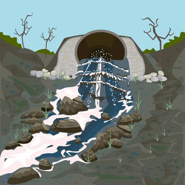 Atık su, borudan gelen kirli su. Borudan kirli sıvı boşalması. Zehirli sıvıyı yere, nehre ya da denize döken bir tüp. Endüstriden kaynaklanan atık su kirliliği. Çevre kirliliği. Göl kirlenmesi. Çamurlu bataklık. Ekolojik hasar. Vektör