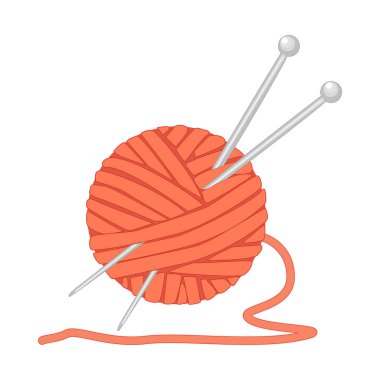 İplik yumağı ve örgü iğneleri beyaz arka planda izole edilmiş. İğneli iplik kabuğu. Örgü, el işi, örgü örmek için aletler. Clews, yün yumakları. Hobi ve el yapımı. Stok vektör illüstrasyonu