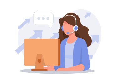 Vektör illüstrasyonu, müşteri hizmetleri, yardım hattı operatörü müşteriye, çevrimiçi küresel teknik desteğe, müşteri ve operatör vektörüne tavsiyede bulunur. Dizüstü bilgisayarı olan teknisyen