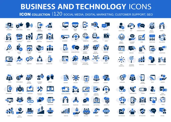 120 Icônes Business Data Analytics Management Organisationnel Médias Sociaux Marketing — Image vectorielle