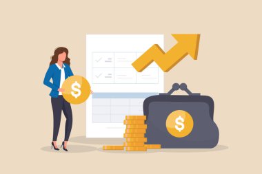 Finansal ya da iş mesleği konsepti. Finansal operasyon yapan bir iş adamı. Ekonomist, finansör, borsacı, muhasebeci, tüccar, vergi müfettişi, ticari direktör. Vektör illüstrasyonu