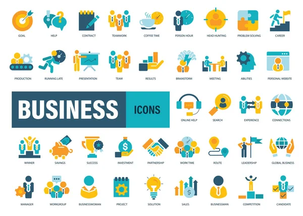 Business People Management Icon Set Flat Vector Illustration — Stock Vector