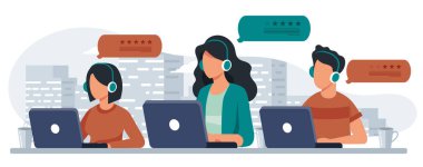 Müşteri memnuniyeti. Geri bildirim. Müşteri hizmetleri illüstrasyonuna not veriyorum. Web sitesi değerlendirme ve değerlendirme konsepti. Düz vektör illüstrasyonu