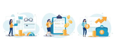 Finansal ya da iş mesleği belirlendi. Finansal operasyon yapan bir iş adamı. Ekonomist, finansör, borsacı, muhasebeci, tüccar, vergi müfettişi, ticari direktör. Vektör illüstrasyonu