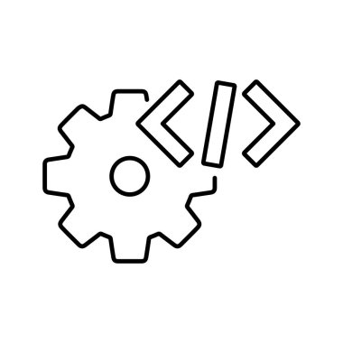 Gelişim ana hatları simgesi. Yazılım geliştirme işaretli çarklı dişli ikonu. İşlem süreci simgesi, veri güncelleme satırı simgesi ayarlanıyor. Düzenlenebilir vuruş