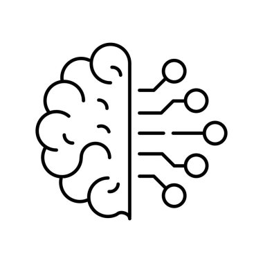 Modern makine öğrenme çizgisi simgesi. Beyaz arka planda izole edilmiş kaliteli pictogram. Vektör çizimi. Yüksek kalite bir sembol. Modern satır biçiminde makine öğrenme simgesi.
