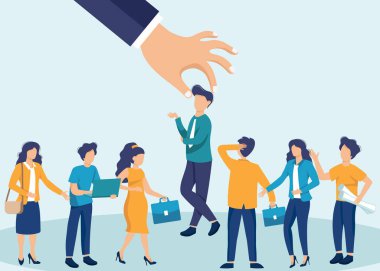 İş kavramı için en iyi aday seçme. Bir işadamı sopa rakam satırdan tespit ver. Düz tasarım