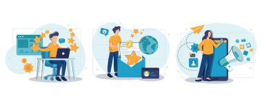 Müşteri davranış analizi soyut konsept vektör çizimi seti. Veri güdümlü pazarlama, kullanıcı geribildirimi ve web sitesi derecelendirmesi, çevrimiçi anket, kullanıcı verileri, pazarlama araştırma aracı soyut metafor.