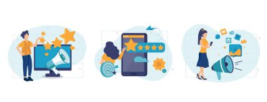 Müşteri davranış analizi soyut konsept vektör çizimi seti. Veri güdümlü pazarlama, kullanıcı geribildirimi ve web sitesi derecelendirmesi, çevrimiçi anket, kullanıcı verileri, pazarlama araştırma aracı soyut metafor.