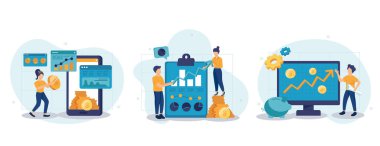 Düz tasarımda iş büyümesi izole edildi. İnsanlar verileri, başarı stratejilerini, gelir birikimlerini analiz eder. Blogculuk, web sitesi, mobil uygulama, tanıtım materyalleri için vektör illüstrasyonu.