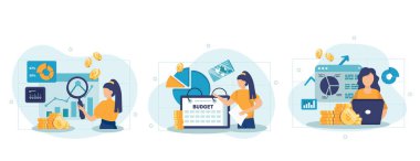 Satış performansı izole edildi. Finansal kar artışı, kazançlardaki artış. Düz dizaynlı sahnelerin koleksiyonu. Blogculuk, web sitesi, mobil uygulama, tanıtım materyalleri için vektör illüstrasyonu