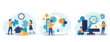 Müşteri, sahnelerin soyut konsept vektör koleksiyonunu tecrübe eder. Proje dağıtımı, beta testi, kullanıcı rehberi, yazılım geliştirme, yeni ürün başlatma, teknik rehber, soyut benzetme yardım masası