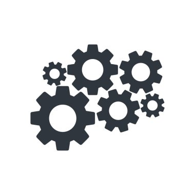 Tekerlek ikonu vektör çizimi. İzole edilmiş arka planda birden fazla teçhizat. Çarklı levha konsepti. Ayarlar konsepti.