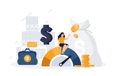 Maliyet optimizasyon konsepti simgesi. Finansal ve pazarlama stratejisi. Maliyet ve gelir dengesi. Harcama ve maliyet düşüşü, iş değerini en üst düzeye çıkarırken. İzole edilmiş düz çizim vektörü