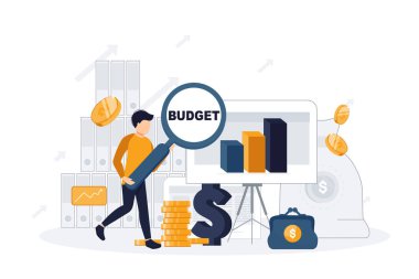 Maliyet optimizasyon konsepti simgesi. Finansal ve pazarlama stratejisi. Maliyet ve gelir dengesi. Harcama ve maliyet düşüşü, iş değerini en üst düzeye çıkarırken. İzole edilmiş düz çizim vektörü
