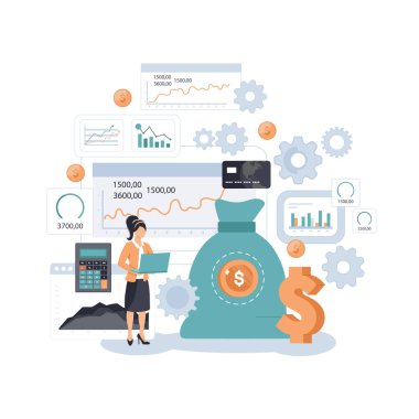 Maliyet optimizasyonu konsepti. Finansal ve pazarlama stratejisi. Maliyet ve gelir dengesi. Harcama ve maliyet düşüşü, iş değerini en üst düzeye çıkarırken. İzole edilmiş düz çizim vektörü