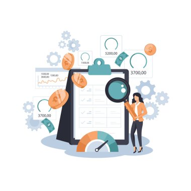 Maliyet optimizasyonu konsepti. Finansal ve pazarlama stratejisi. Maliyet ve gelir dengesi. Harcama ve maliyet düşüşü, iş değerini en üst düzeye çıkarırken. İzole edilmiş düz çizim vektörü