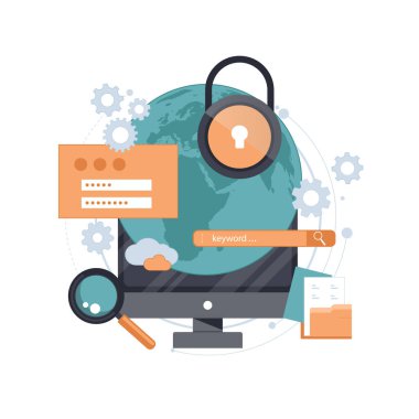 Mahremiyet kavramı. Veri güvenlik simgesi. Düz vektör çizimi. Web sitesi afişi