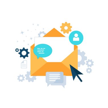 E- posta illüstrasyonu. E- posta konsepti illüstrasyonu gönderiliyor veya alınıyor. düz dizayn. E- posta pazarlaması.