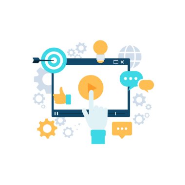 Medya pazarlama konsepti. Düz vektör illüstrasyonu.