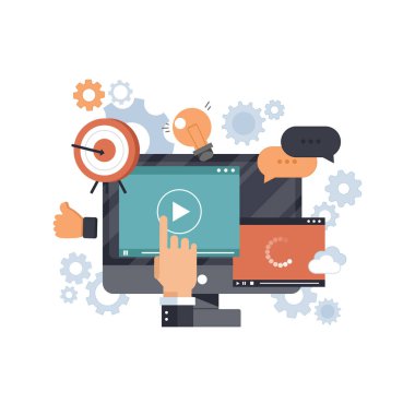 Medya pazarlama konsepti. Düz vektör çizimi. Dijital pazarlama ve reklam bülteni.