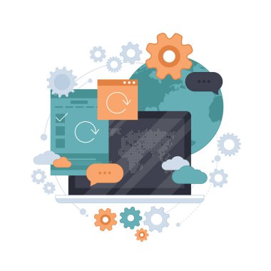 Sistem güncellemesi. Şifreleme ve veri koruması. Düz vektör çizimi. Web sitesi afişi