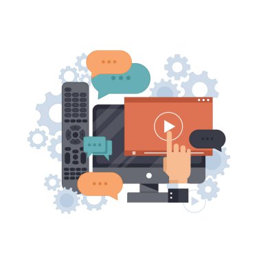 TV simgesi kavramı. Televizyon oyun simgesi. Akıllı Tv kavramı ve satır öğreticiler. Düz vektör çizim