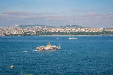 Istanbul, Turkey - 26 August 2025: Istanbul Bosphorus Strait with boats, ferries, bridges and city skyline. Panoramic view of strait connecting two continents. European and Asian sides of city