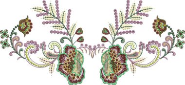 Güzel çiçekli, nakışsız desenli ve koyu arkaplanda el yapımı çiçek süsü. Moda ürünleri için nakış ve basılı kumaş veya kağıt ve Babür sanatı için en iyi kaplamalı tasarım.