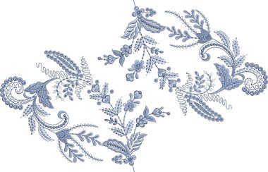 Güzel çiçekli, nakışsız desenli ve koyu arkaplanda el yapımı çiçek süsü. Moda ürünleri için nakış ve basılı kumaş veya kağıt ve Babür sanatı için en iyi kaplamalı tasarım.