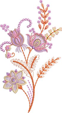 Güzel çiçekli, nakışsız desenli ve koyu arkaplanda el yapımı çiçek süsü. Moda ürünleri için nakış ve basılı kumaş veya kağıt ve Babür sanatı için en iyi kaplamalı tasarım.