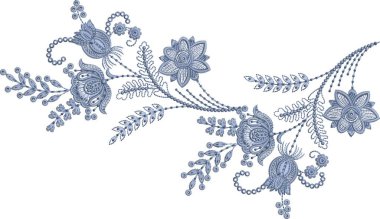 Güzel çiçekli, nakışsız desenli ve koyu arkaplanda el yapımı çiçek süsü. Moda ürünleri için nakış ve basılı kumaş veya kağıt ve Babür sanatı için en iyi kaplamalı tasarım.