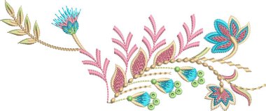 Güzel çiçekli, nakışsız desenli ve koyu arkaplanda el yapımı çiçek süsü. Moda ürünleri için nakış ve basılı kumaş veya kağıt ve Babür sanatı için en iyi kaplamalı tasarım.